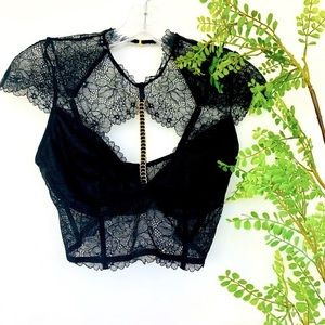 NWOT VS Black Lace Bra Gold Detail Large